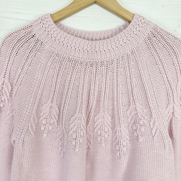 Talbots Knit Sweater Women Medium Embroidered Light Pink Preppy Coquette Crew - Picture 3 of 14